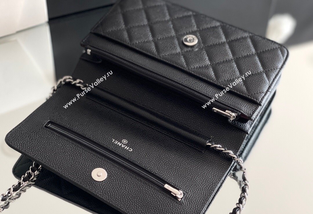 Chanel Grained Calfskin Classic Wallet on Chain WOC 2024 Black/Silver Top Quality (MHE-24080932)