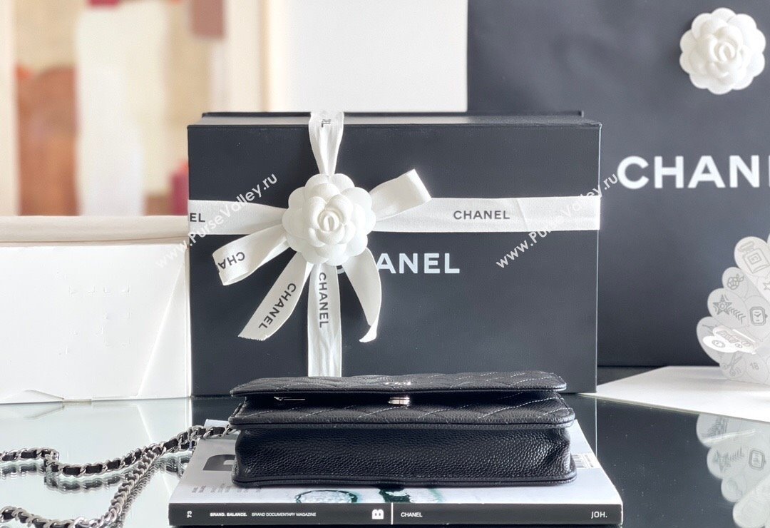 Chanel Grained Calfskin Classic Wallet on Chain WOC 2024 Black/Silver Top Quality (MHE-24080932)