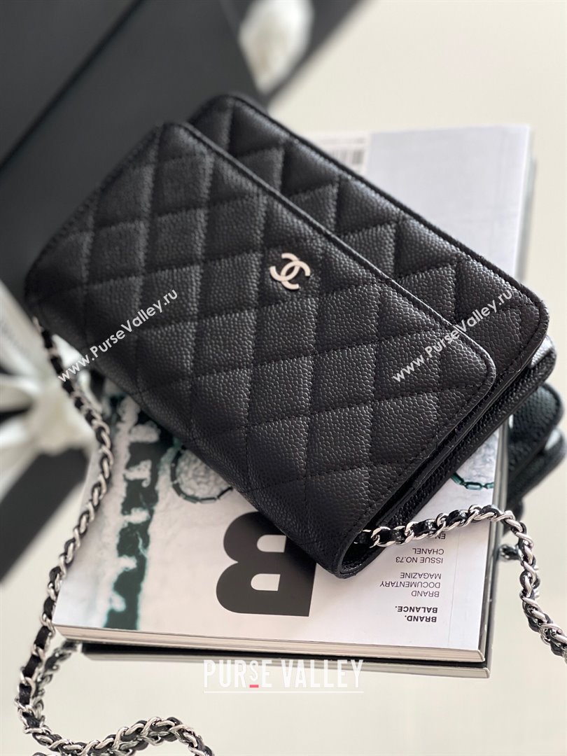 Chanel Grained Calfskin Classic Wallet on Chain WOC 2024 Black/Silver Top Quality (MHE-24080932)