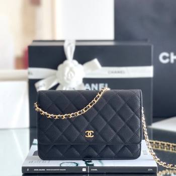 Chanel Grained Calfskin Classic Wallet on Chain WOC Black/Gold 2024 Top Quality (MHE-24080933)