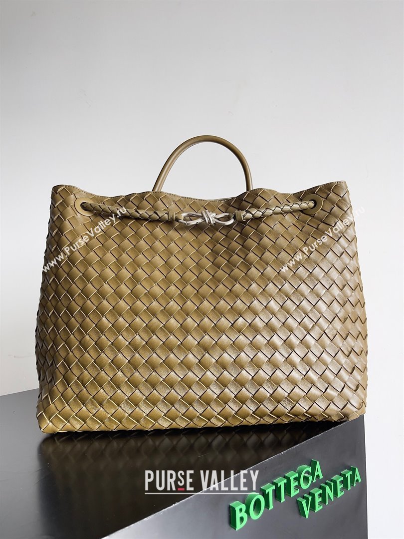 Bottega Veneta Large Andiamo Top Handle Bag in Intrecciato Suede Leather 743575 Khaki Green 2024 (MS-24042919)