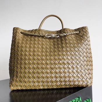 Bottega Veneta Large Andiamo Top Handle Bag in Intrecciato Suede Leather 743575 Khaki Green 2024 (MS-24042919)