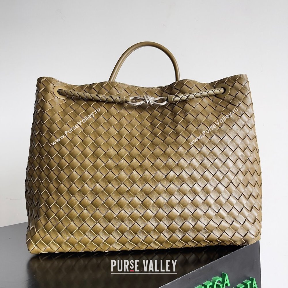 Bottega Veneta Large Andiamo Top Handle Bag in Intrecciato Suede Leather 743575 Khaki Green 2024 (MS-24042919)