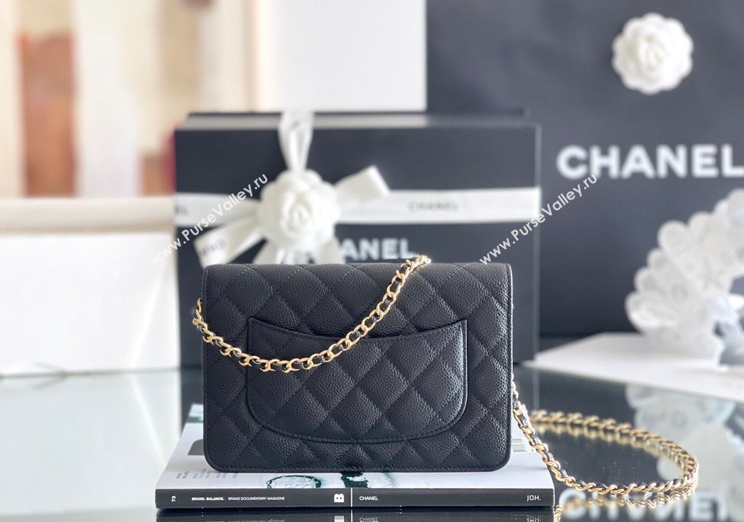 Chanel Grained Calfskin Classic Wallet on Chain WOC Black/Gold 2024 Top Quality (MHE-24080933)