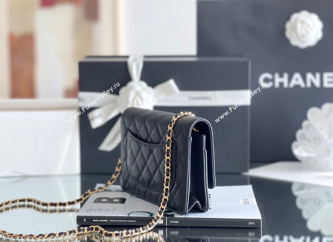 Chanel Grained Calfskin Classic Wallet on Chain WOC Black/Gold 2024 Top Quality (MHE-24080933)