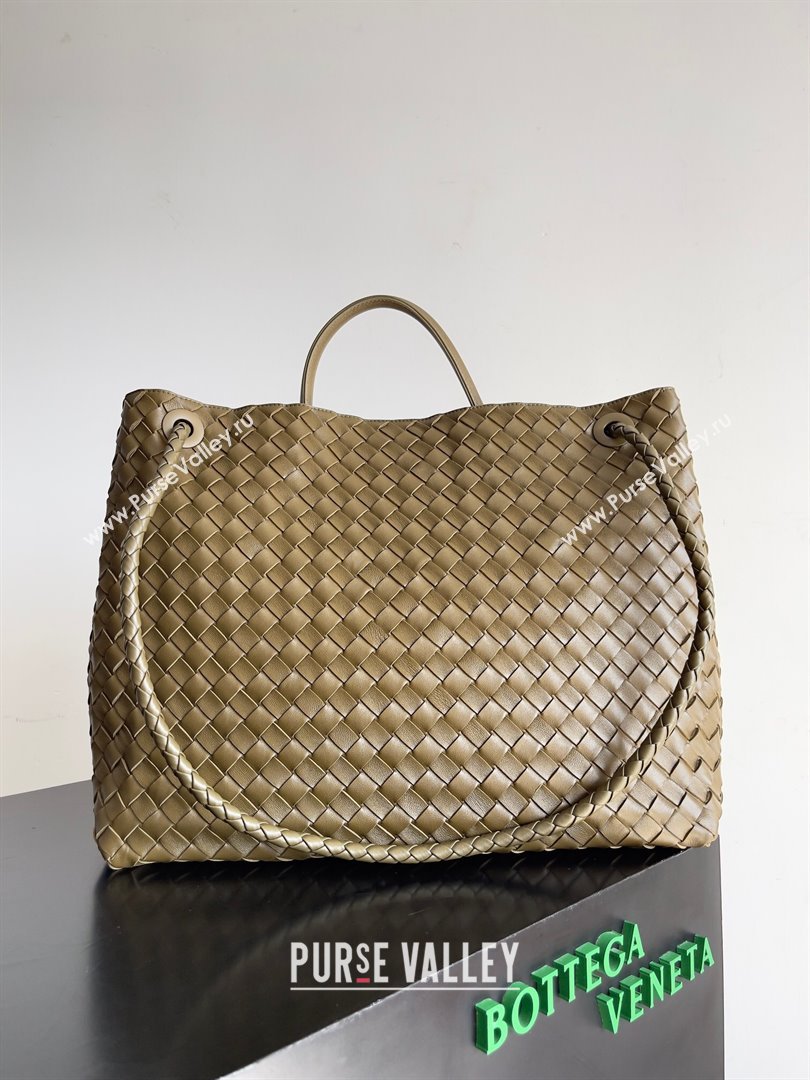 Bottega Veneta Large Andiamo Top Handle Bag in Intrecciato Suede Leather 743575 Khaki Green 2024 (MS-24042919)