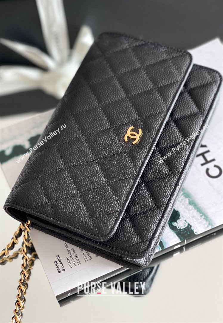 Chanel Grained Calfskin Classic Wallet on Chain WOC Black/Gold 2024 Top Quality (MHE-24080933)