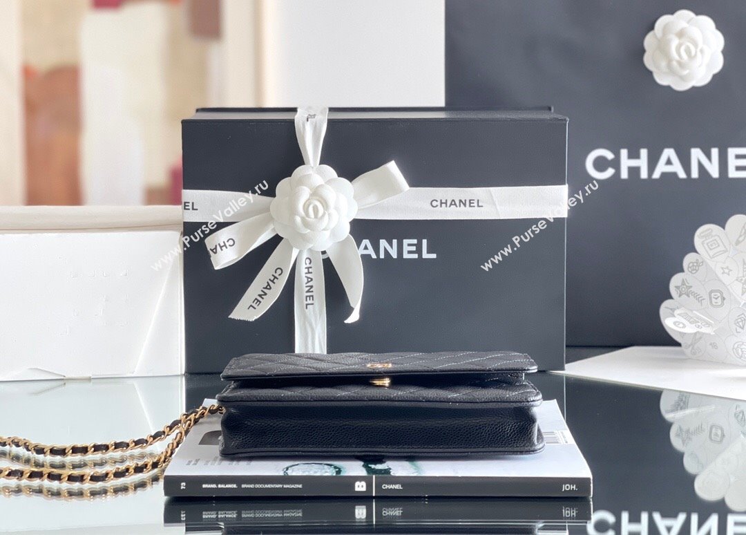 Chanel Grained Calfskin Classic Wallet on Chain WOC Black/Gold 2024 Top Quality (MHE-24080933)