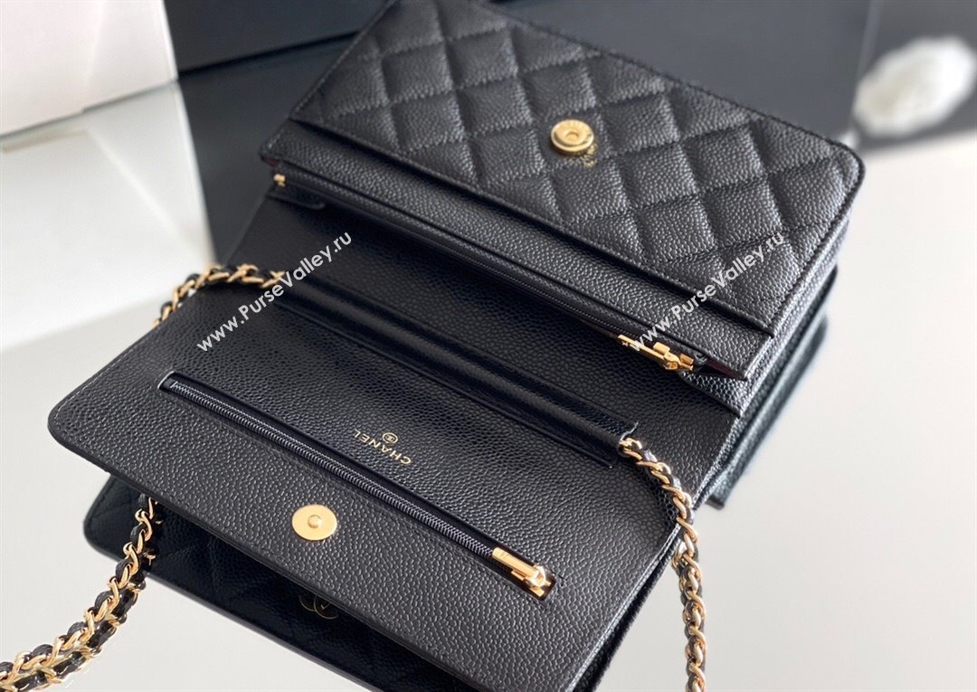 Chanel Grained Calfskin Classic Wallet on Chain WOC Black/Gold 2024 Top Quality (MHE-24080933)