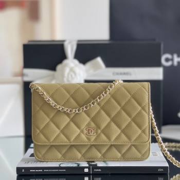 Chanel Grained Calfskin Classic Wallet on Chain WOC Avocado Green/Light Gold 2024 Top Quality (MHE-24080934)