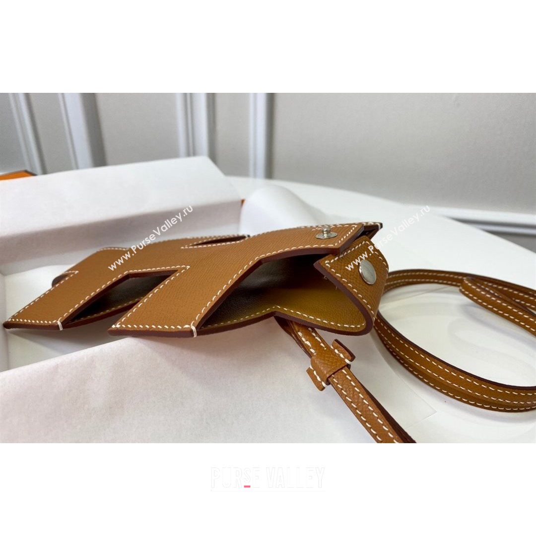 Hermes H-Tag Epsom Calfskin Phone Case Golden Brown 2021 (HY-21082110)