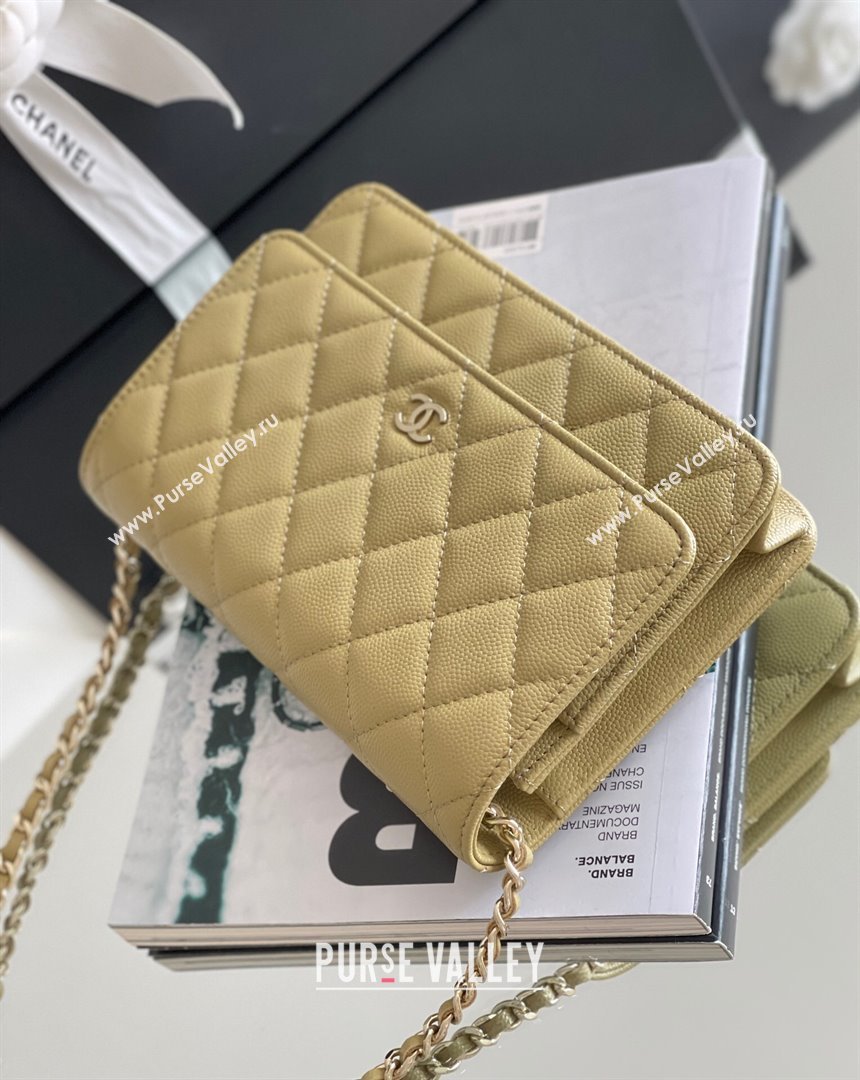 Chanel Grained Calfskin Classic Wallet on Chain WOC Avocado Green/Light Gold 2024 Top Quality (MHE-24080934)