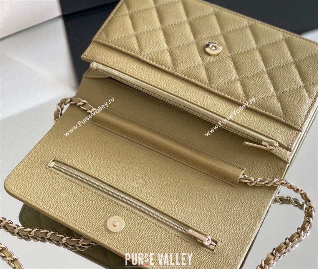 Chanel Grained Calfskin Classic Wallet on Chain WOC Avocado Green/Light Gold 2024 Top Quality (MHE-24080934)