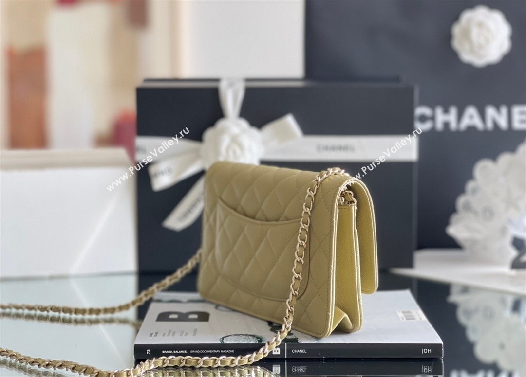 Chanel Grained Calfskin Classic Wallet on Chain WOC Avocado Green/Light Gold 2024 Top Quality (MHE-24080934)