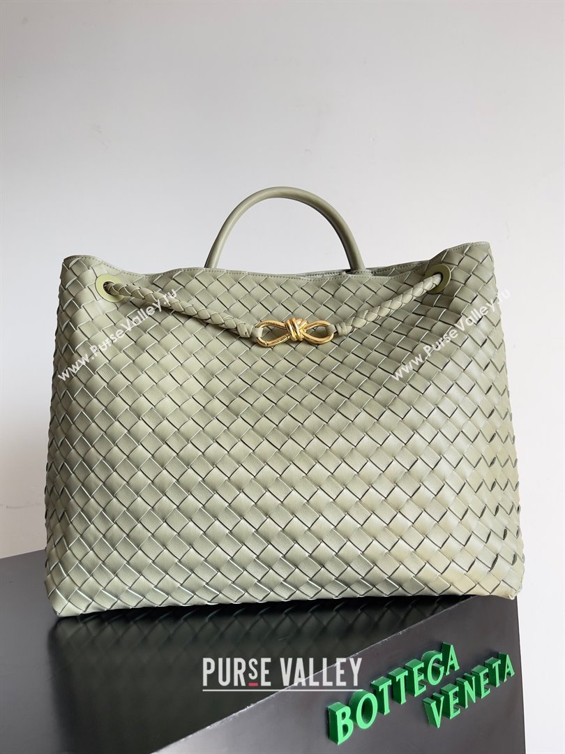 Bottega Veneta Large Andiamo Top Handle Bag in Intrecciato Suede Leather 743575 Travertine Green 2024 (MS-24042917)