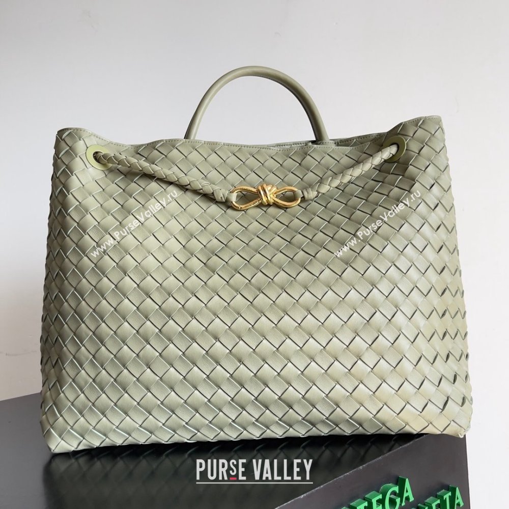 Bottega Veneta Large Andiamo Top Handle Bag in Intrecciato Suede Leather 743575 Travertine Green 2024 (MS-24042917)