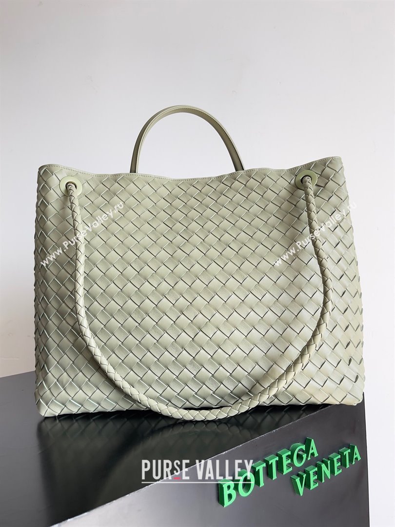 Bottega Veneta Large Andiamo Top Handle Bag in Intrecciato Suede Leather 743575 Travertine Green 2024 (MS-24042917)