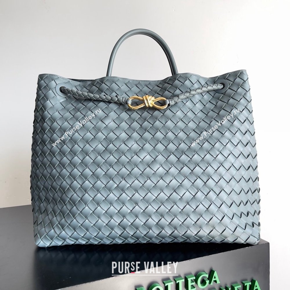 Bottega Veneta Large Andiamo Top Handle Bag in Intrecciato Suede Leather 743575 Bluish Grey 2024 (MS-24042918)