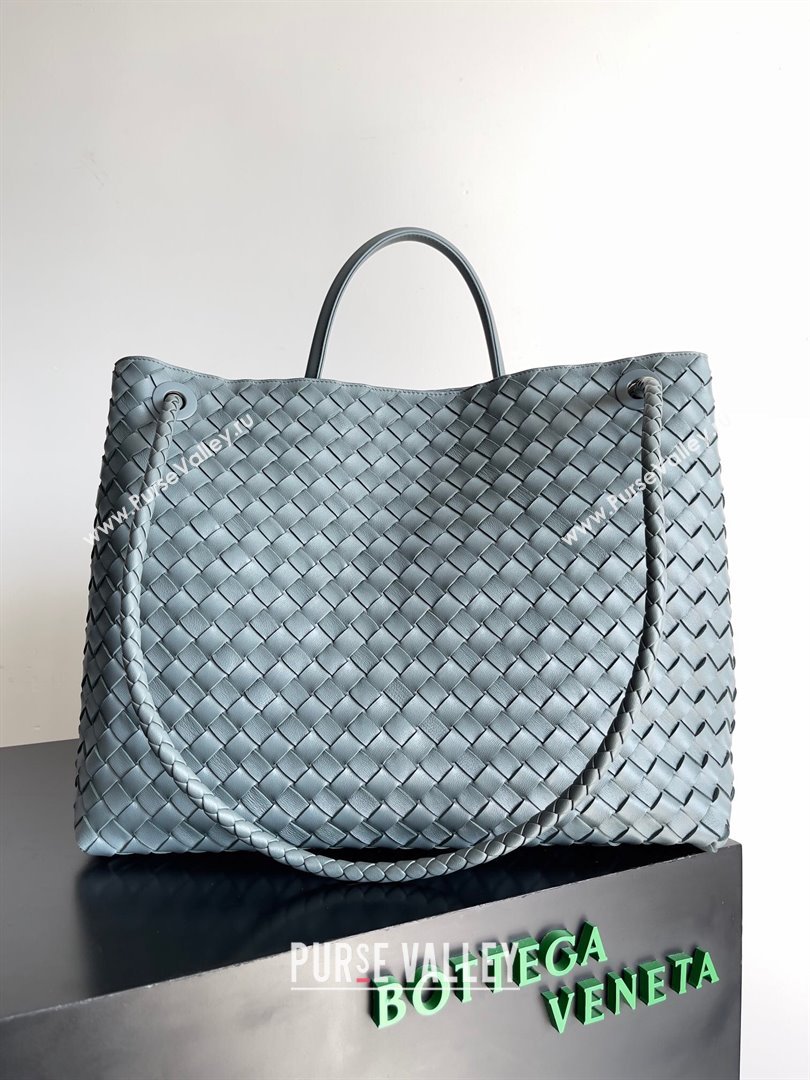 Bottega Veneta Large Andiamo Top Handle Bag in Intrecciato Suede Leather 743575 Bluish Grey 2024 (MS-24042918)