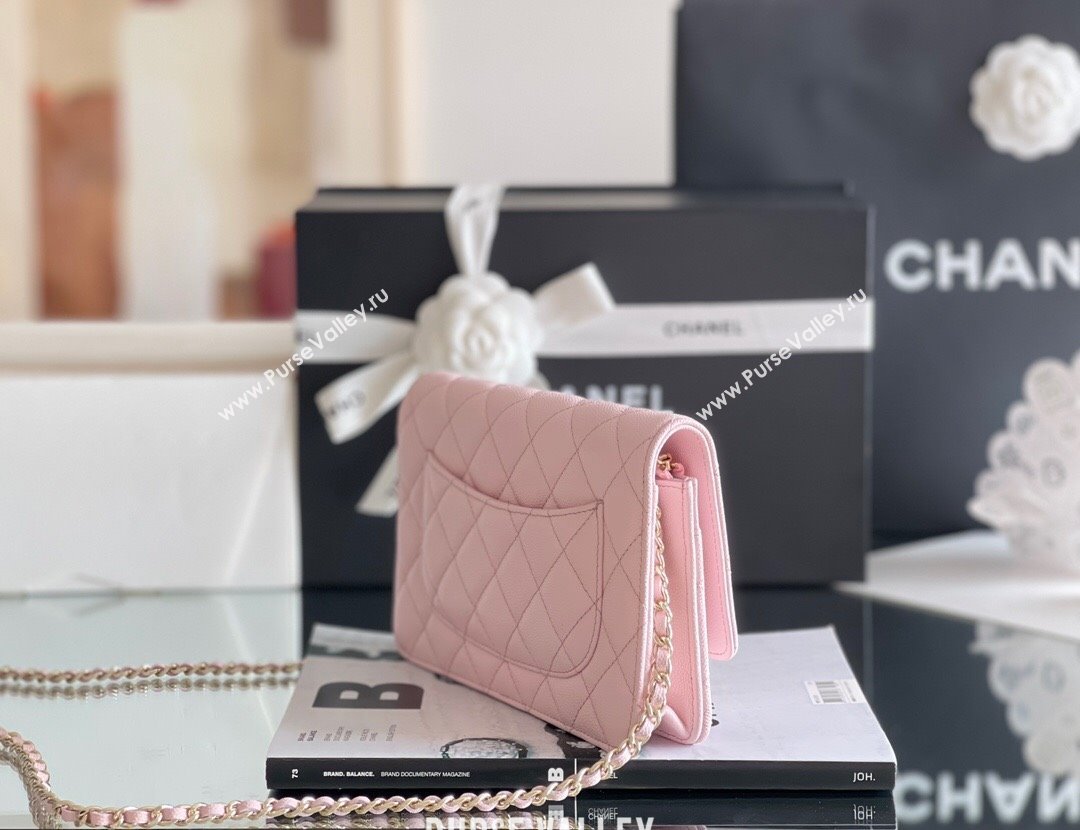 Chanel Grained Calfskin Classic Wallet on Chain WOC Pink/Light Gold 2024 Top Quality (MHE-24080936)