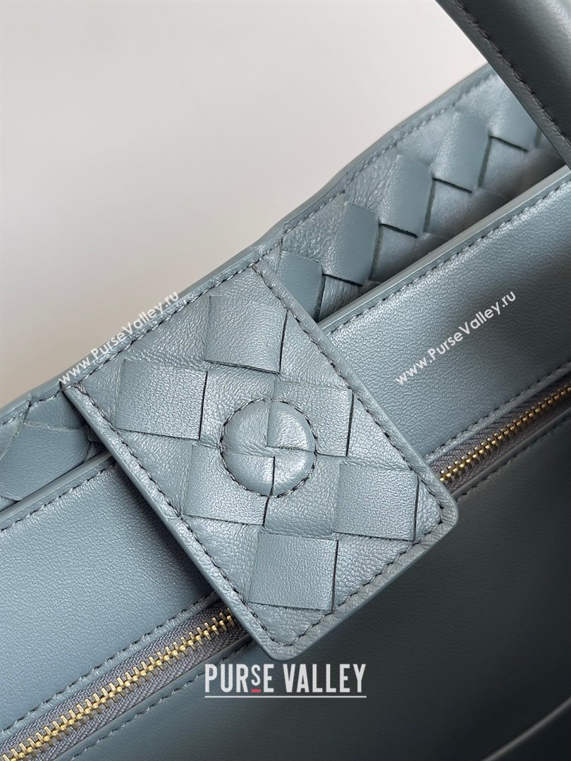 Bottega Veneta Large Andiamo Top Handle Bag in Intrecciato Suede Leather 743575 Bluish Grey 2024 (MS-24042918)