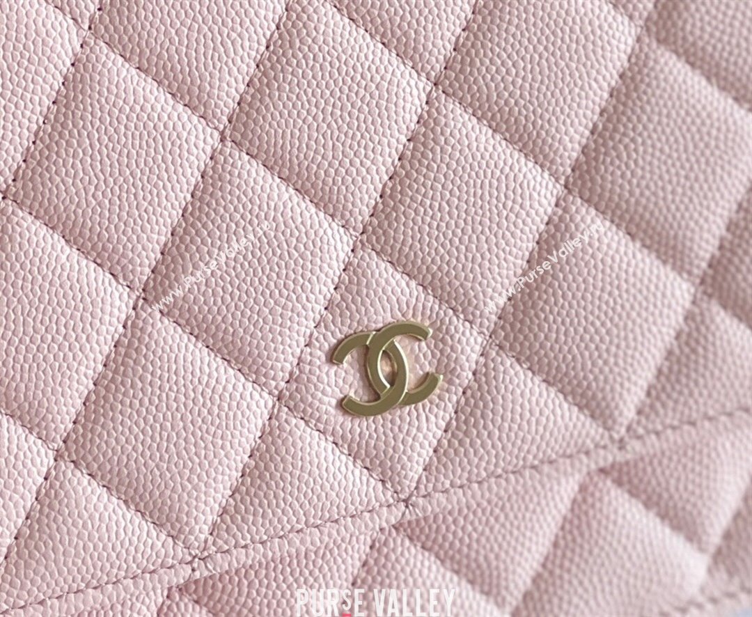 Chanel Grained Calfskin Classic Wallet on Chain WOC Pink/Light Gold 2024 Top Quality (MHE-24080936)