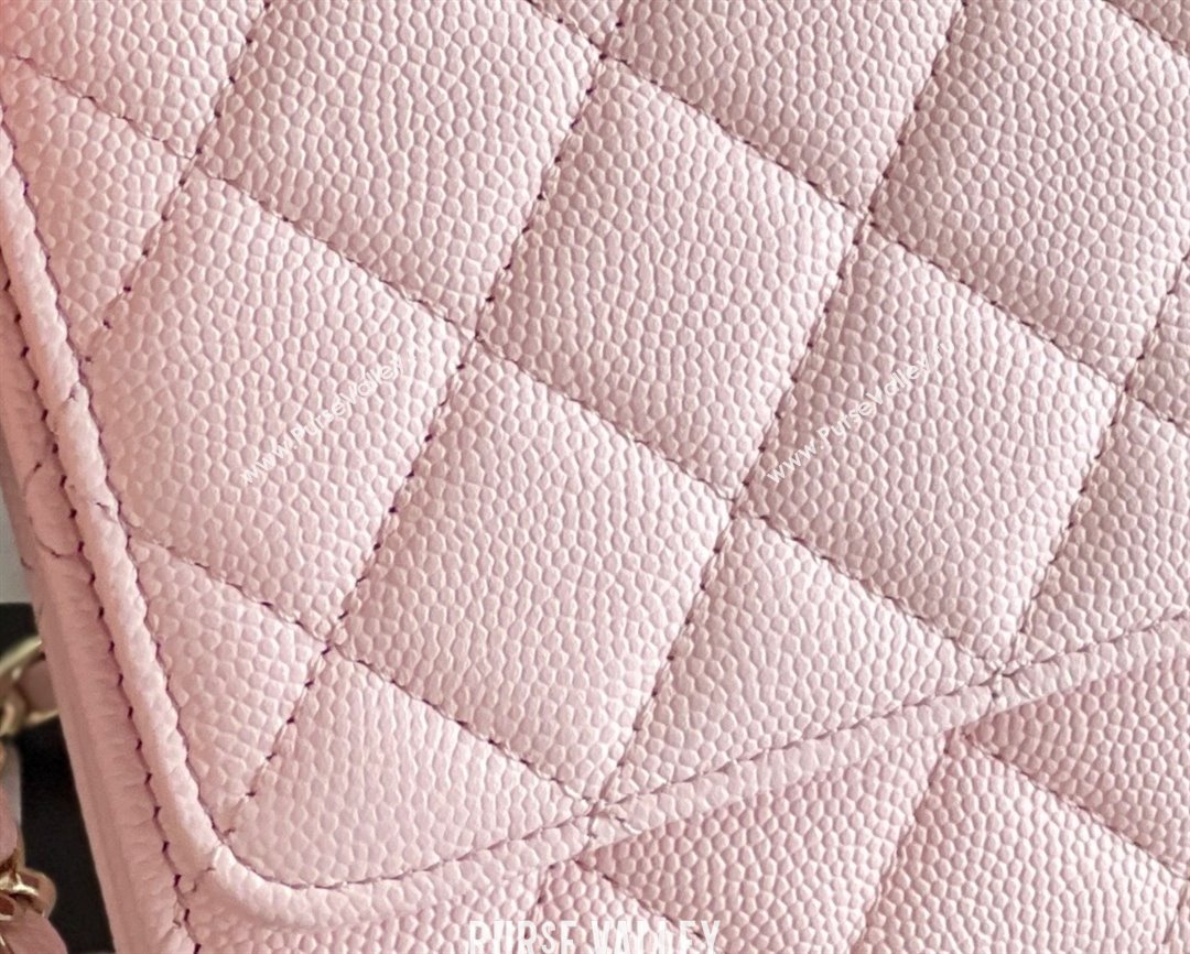 Chanel Grained Calfskin Classic Wallet on Chain WOC Pink/Light Gold 2024 Top Quality (MHE-24080936)