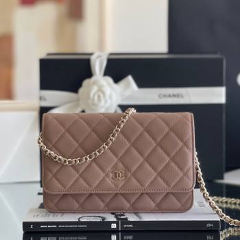 Chanel Grained Calfskin Classic Wallet on Chain WOC Caramel/Light Gold 2024 Top Quality (MHE-24080937)