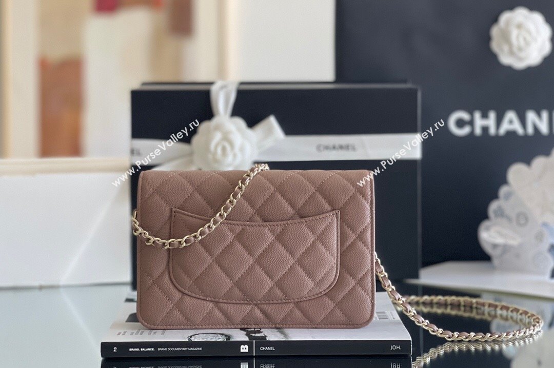 Chanel Grained Calfskin Classic Wallet on Chain WOC Caramel/Light Gold 2024 Top Quality (MHE-24080937)