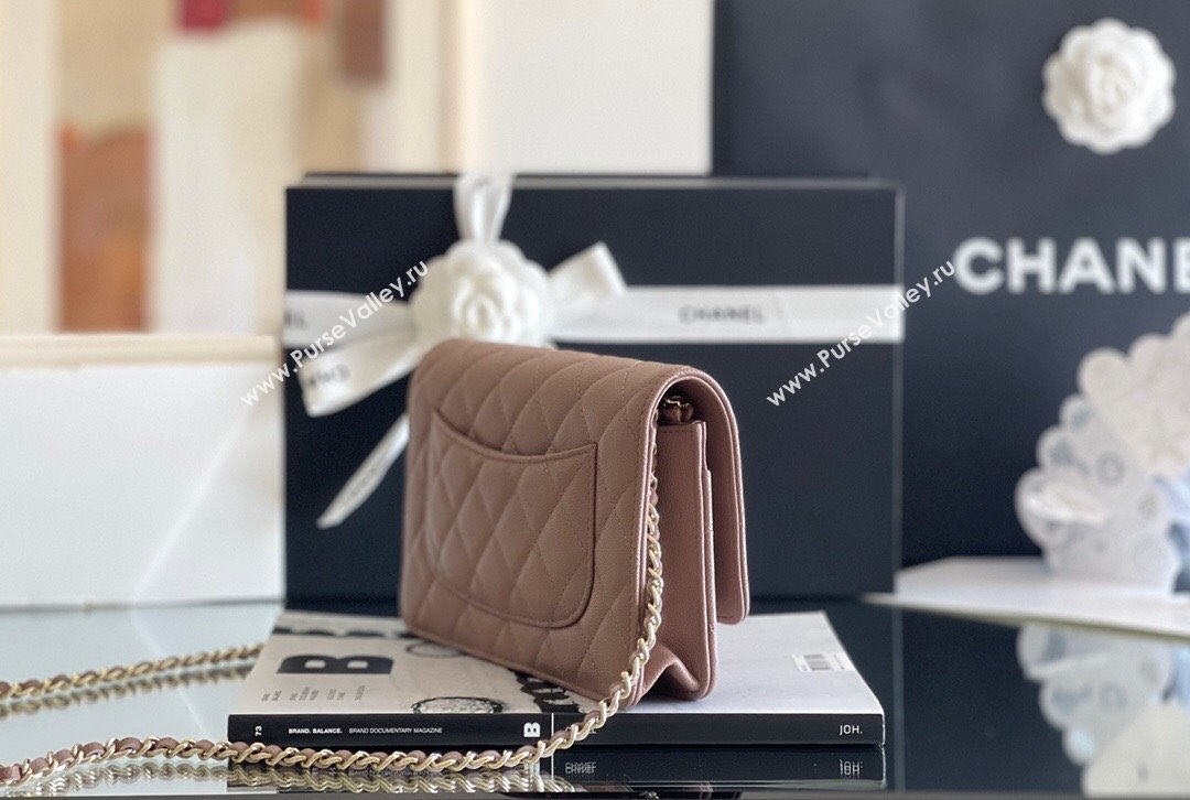 Chanel Grained Calfskin Classic Wallet on Chain WOC Caramel/Light Gold 2024 Top Quality (MHE-24080937)