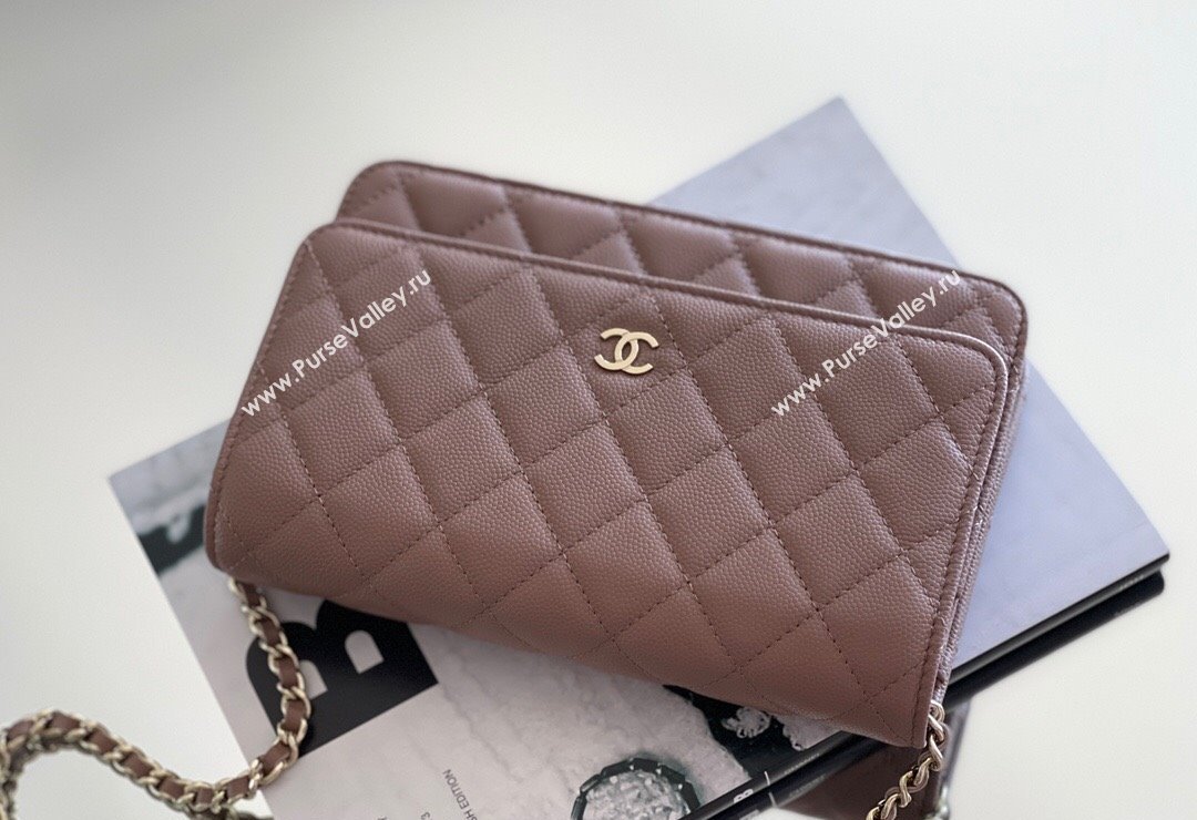 Chanel Grained Calfskin Classic Wallet on Chain WOC Caramel/Light Gold 2024 Top Quality (MHE-24080937)