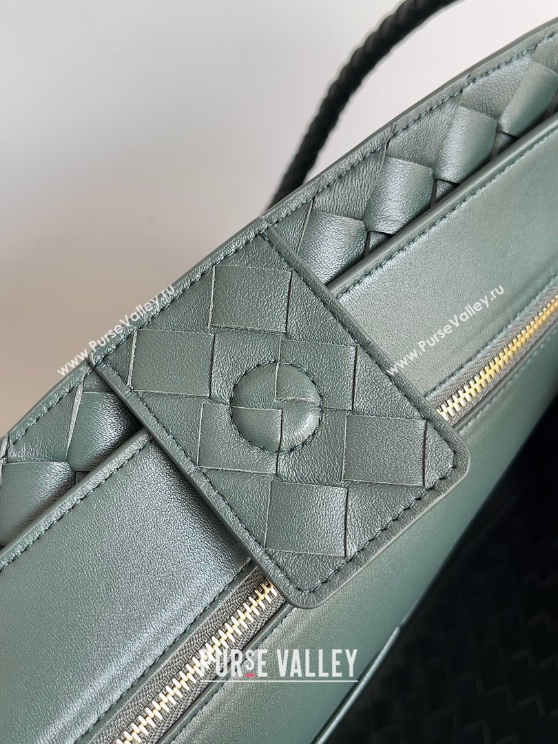 Bottega Veneta Large Andiamo Top Handle Bag in Intrecciato Suede Leather 743575 Deep Green 2024 (MS-24042920)