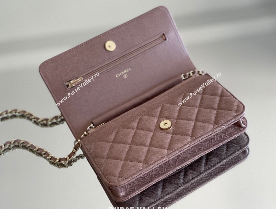 Chanel Grained Calfskin Classic Wallet on Chain WOC Caramel/Light Gold 2024 Top Quality (MHE-24080937)