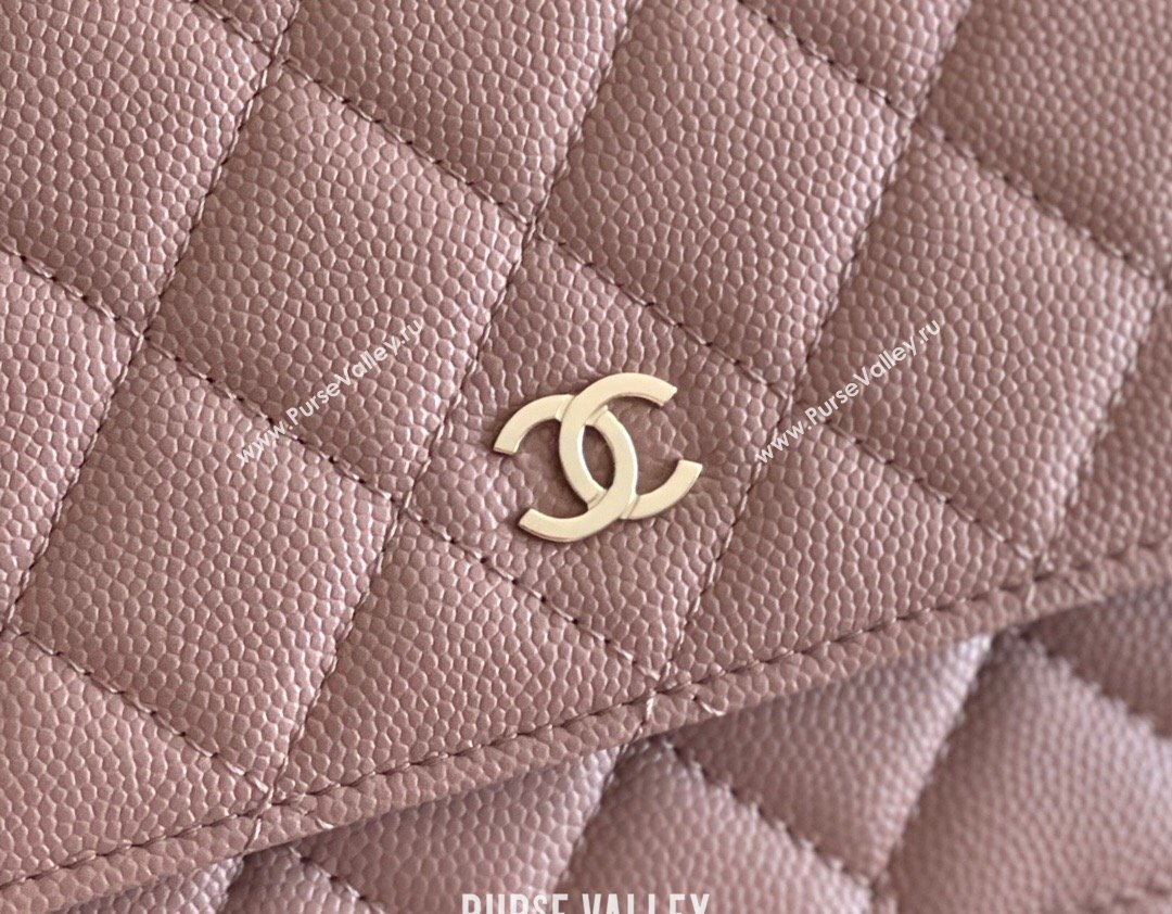 Chanel Grained Calfskin Classic Wallet on Chain WOC Caramel/Light Gold 2024 Top Quality (MHE-24080937)