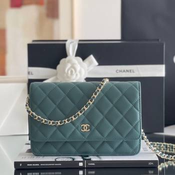 Chanel Grained Calfskin Classic Wallet on Chain WOC Turquoise Green/Light Gold 2024 Top Quality (MHE-24080938)