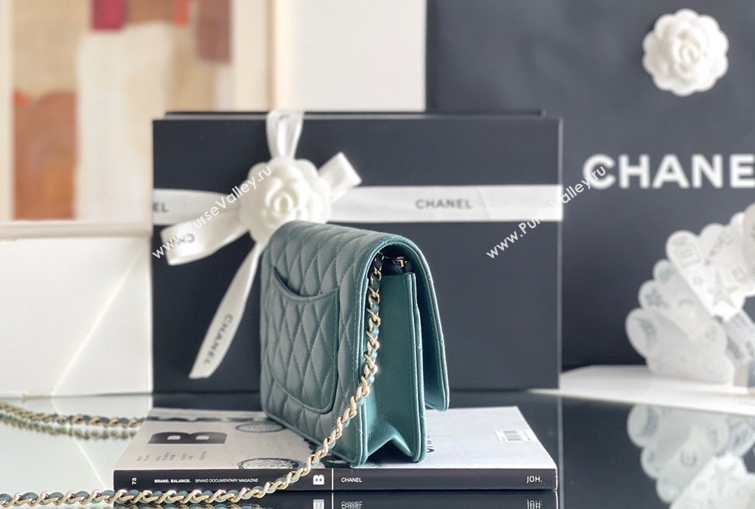 Chanel Grained Calfskin Classic Wallet on Chain WOC Turquoise Green/Light Gold 2024 Top Quality (MHE-24080938)