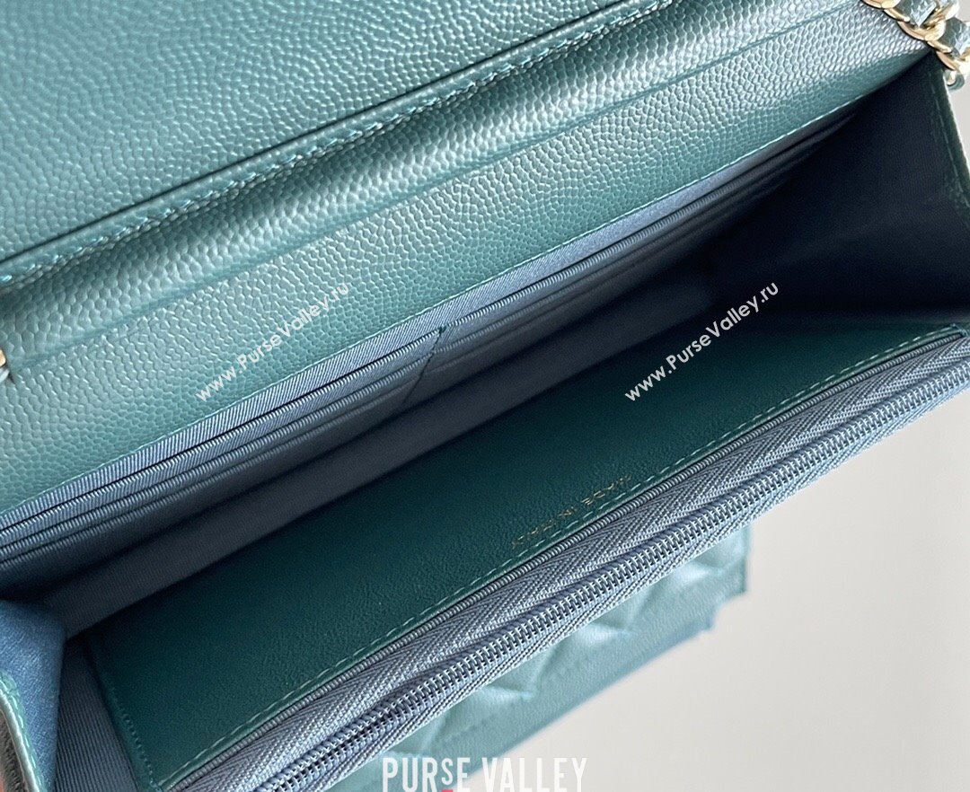 Chanel Grained Calfskin Classic Wallet on Chain WOC Turquoise Green/Light Gold 2024 Top Quality (MHE-24080938)