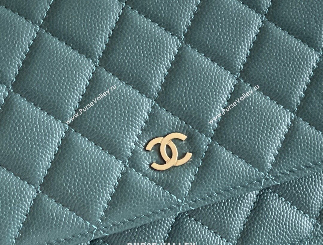 Chanel Grained Calfskin Classic Wallet on Chain WOC Turquoise Green/Light Gold 2024 Top Quality (MHE-24080938)