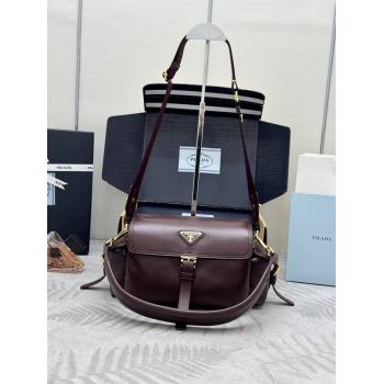 Prada Explore medium nappa leather shoulder bag with flap Burgundy 2026 1BD394 (YZ-260410129)