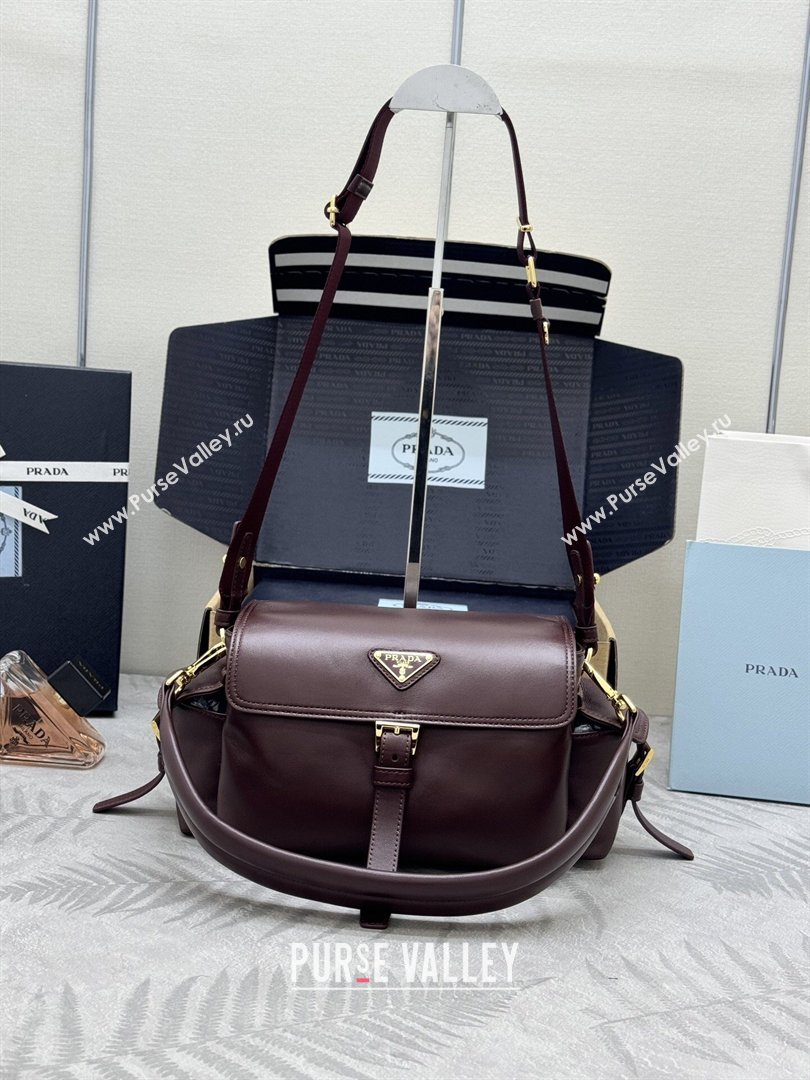 Prada Explore medium nappa leather shoulder bag with flap Burgundy 2026 1BD394 (YZ-260410129)