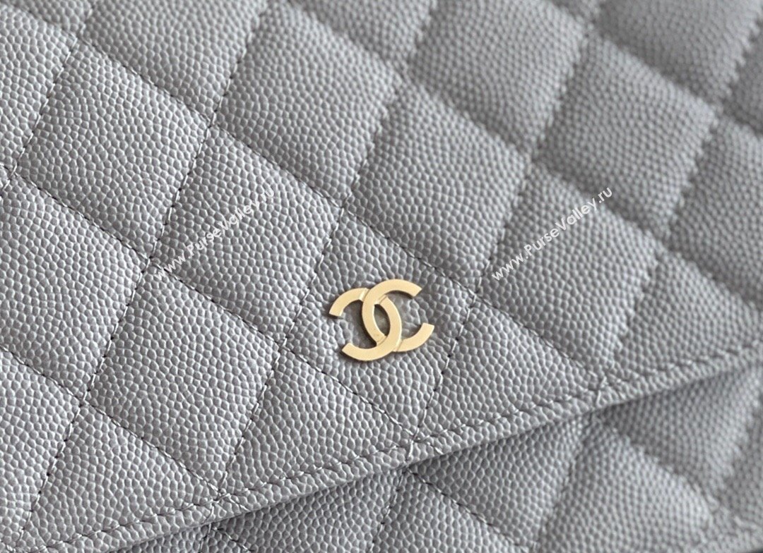 Chanel Grained Calfskin Classic Wallet on Chain WOC Grey/Light Gold 2024 Top Quality (MHE-24080939)