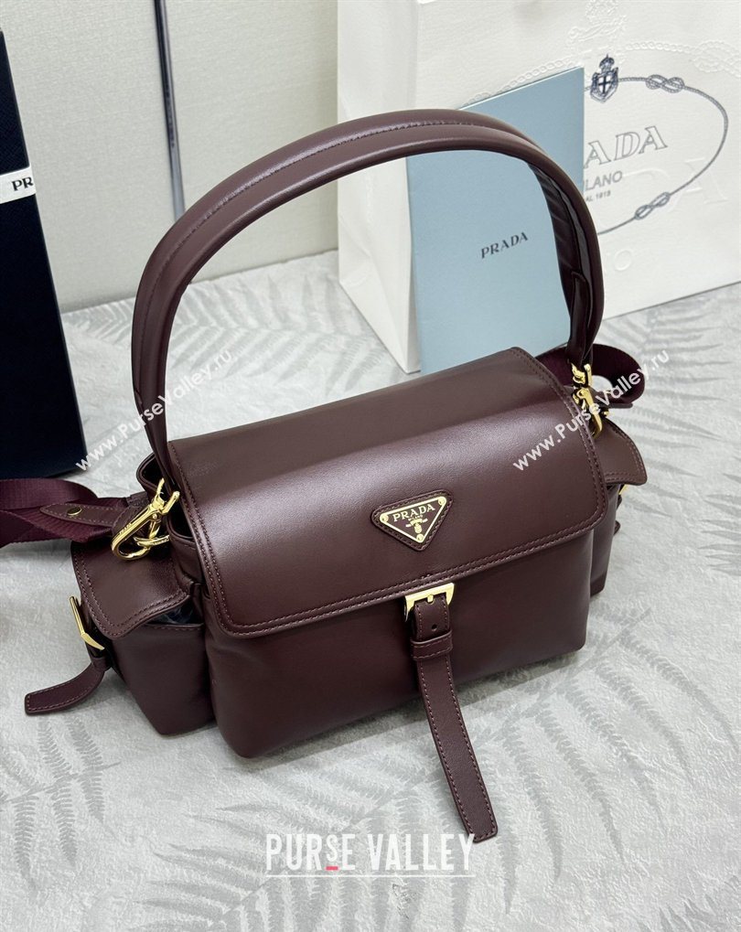 Prada Explore medium nappa leather shoulder bag with flap Burgundy 2026 1BD394 (YZ-260410129)