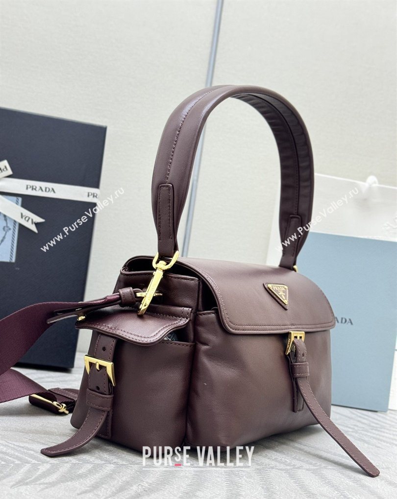 Prada Explore medium nappa leather shoulder bag with flap Burgundy 2026 1BD394 (YZ-260410129)
