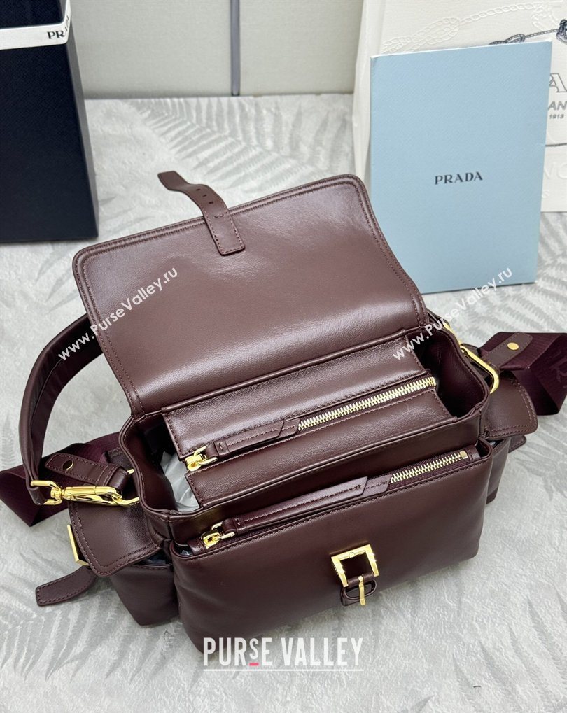 Prada Explore medium nappa leather shoulder bag with flap Burgundy 2026 1BD394 (YZ-260410129)