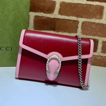 Gucci Dionysus Leather Mini Chain Bag 401231 Ruby Red/Pink 2021 (DLH-21072601)