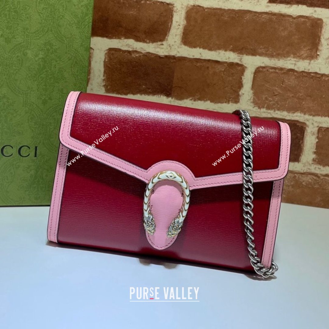 Gucci Dionysus Leather Mini Chain Bag 401231 Ruby Red/Pink 2021 (DLH-21072601)