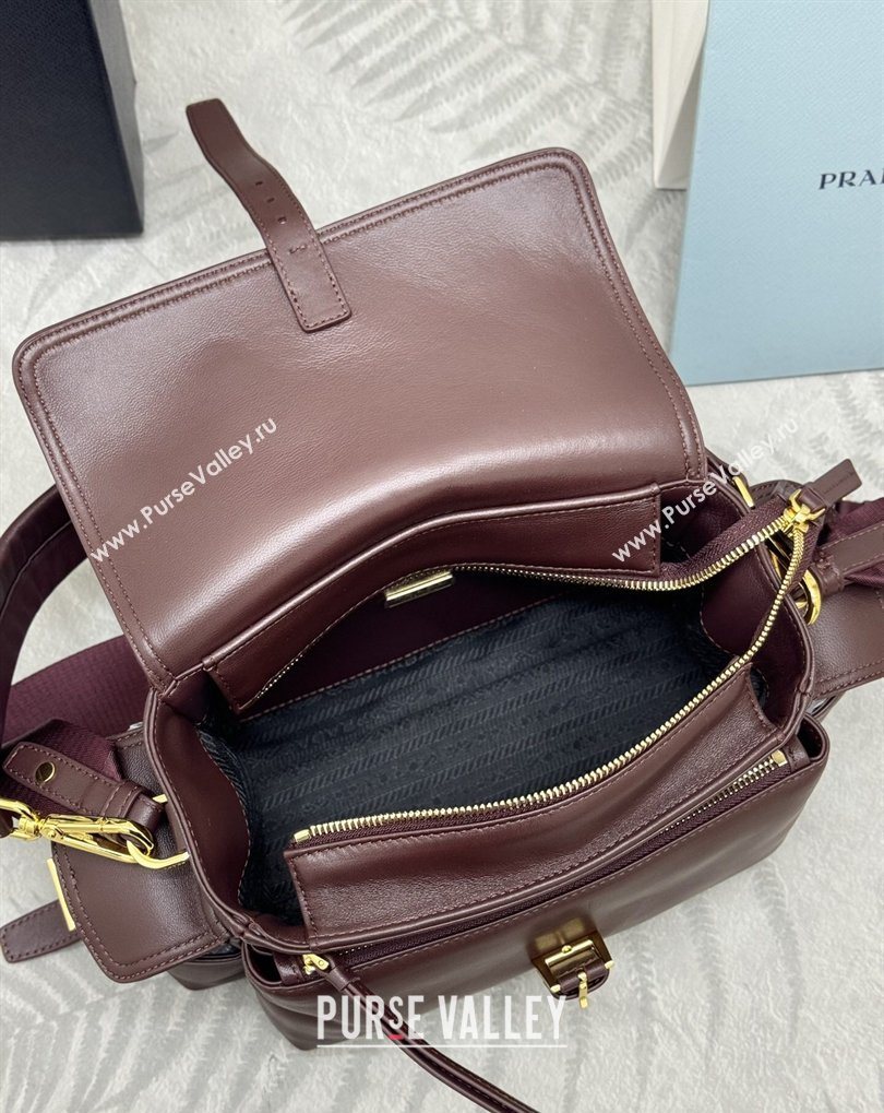 Prada Explore medium nappa leather shoulder bag with flap Burgundy 2026 1BD394 (YZ-260410129)