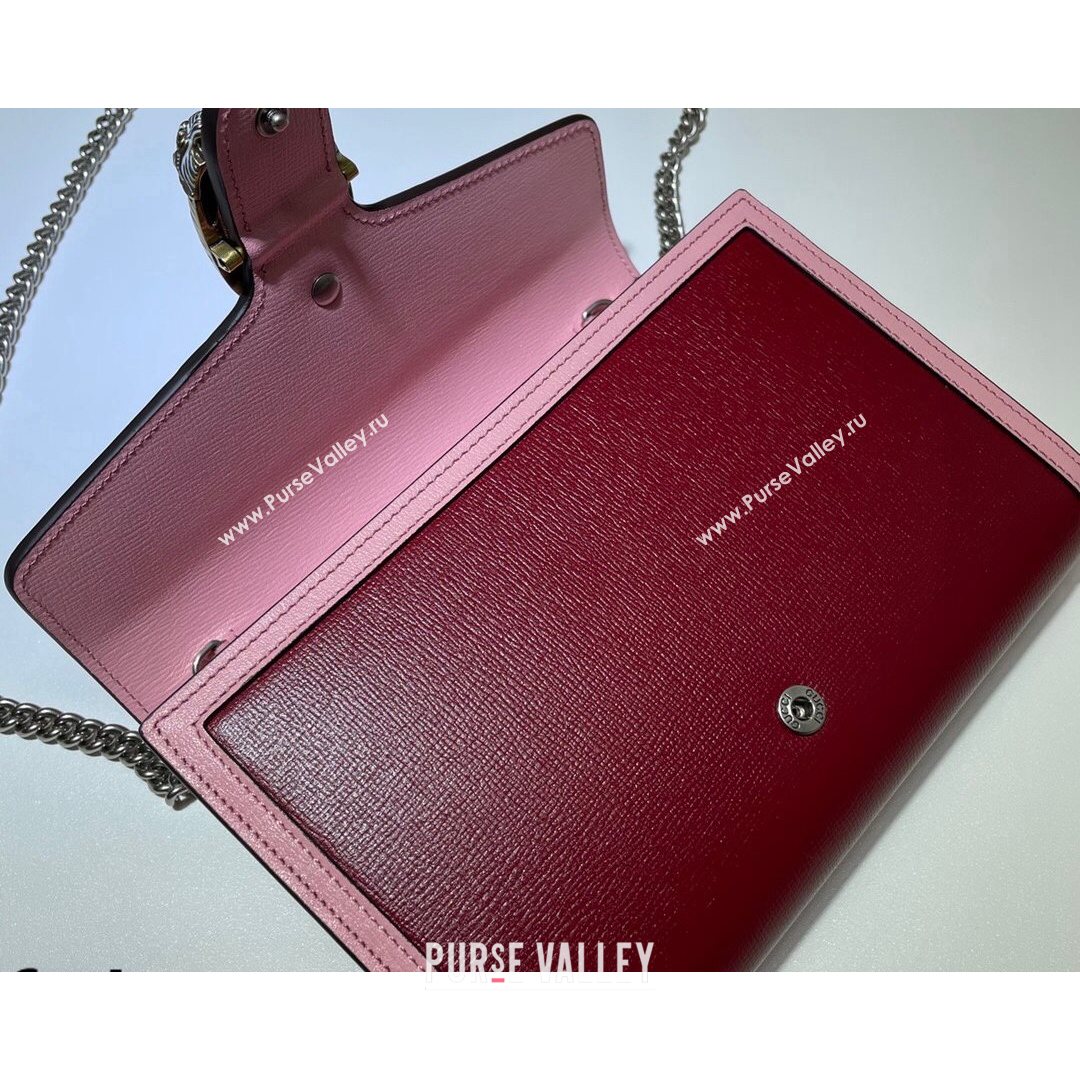 Gucci Dionysus Leather Mini Chain Bag 401231 Ruby Red/Pink 2021 (DLH-21072601)