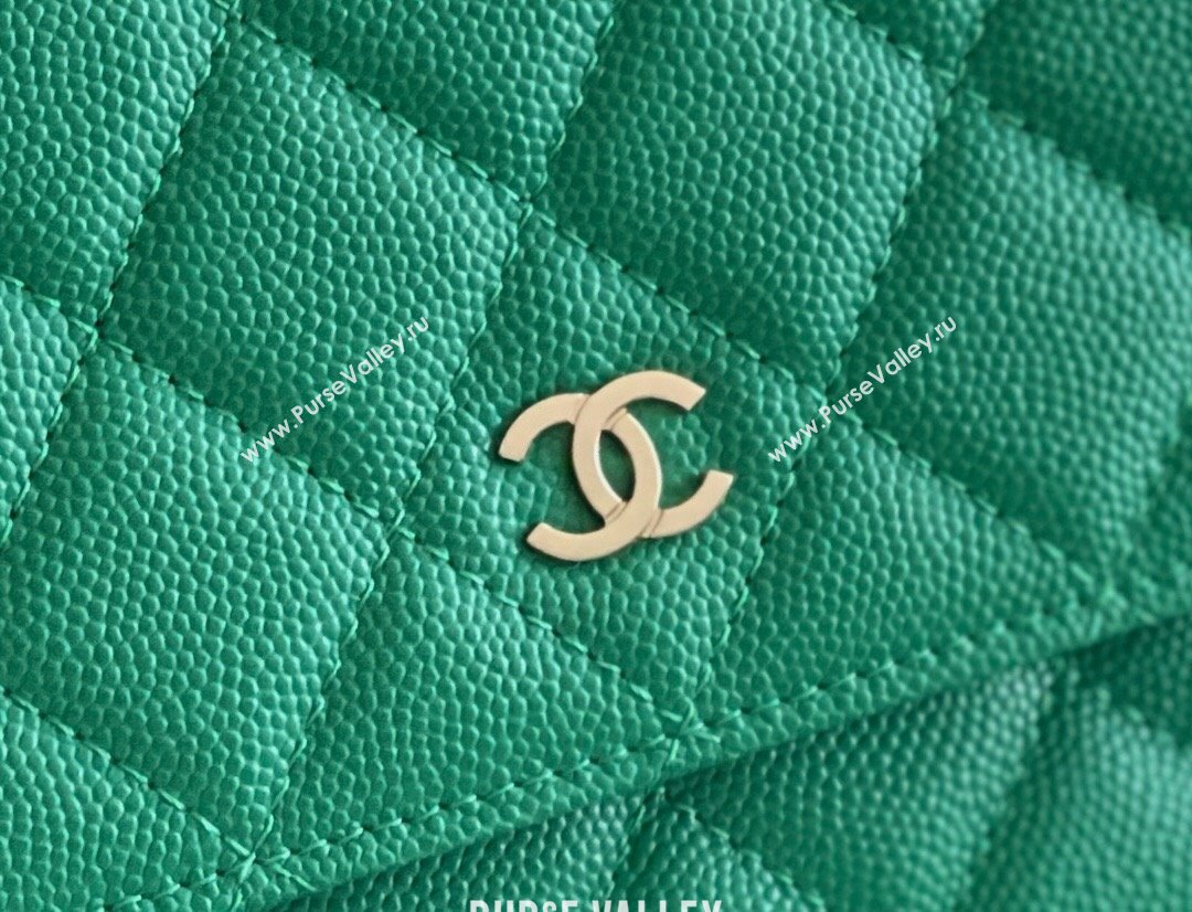 Chanel Grained Calfskin Classic Wallet on Chain WOC Green/Light Gold 2024 Top Quality (MHE-24080940)