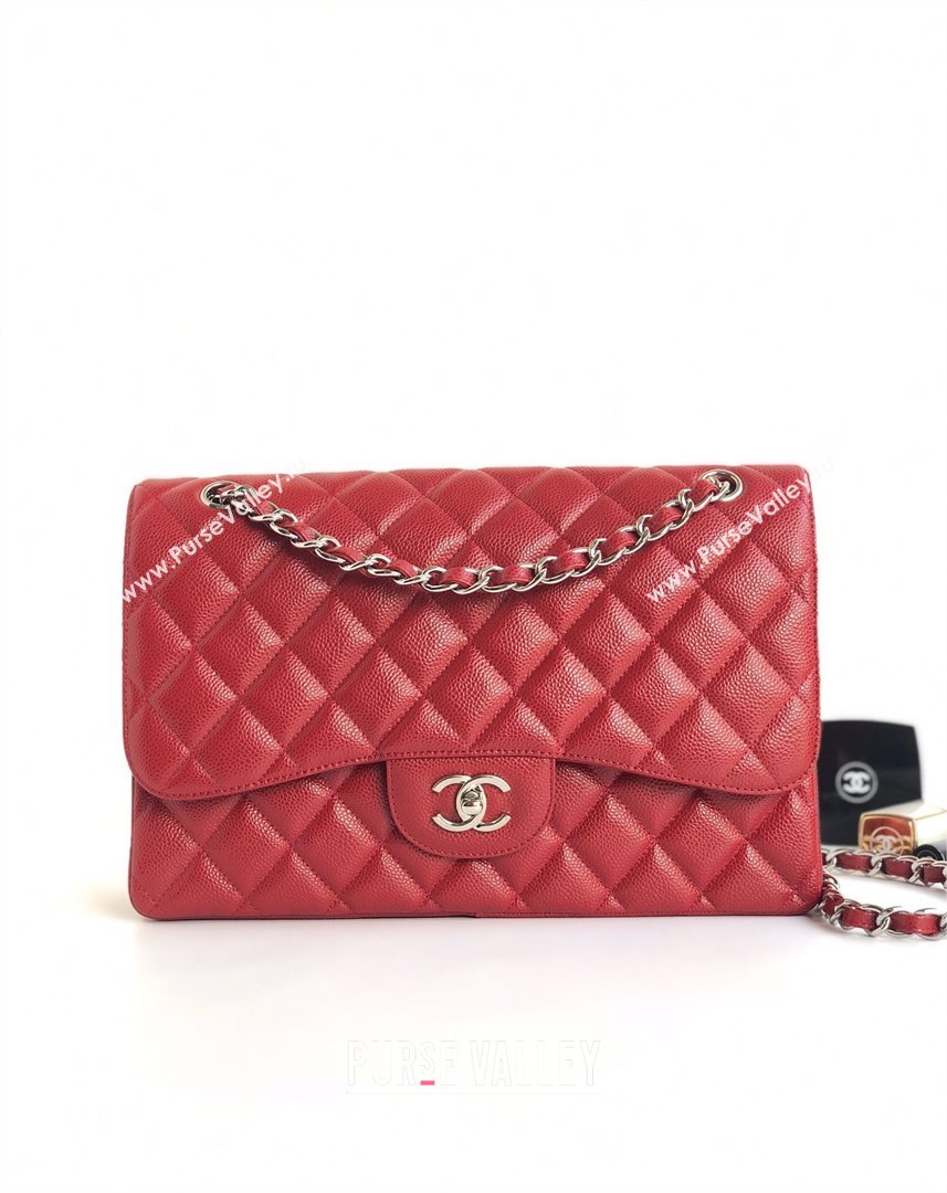 Chanel Quilted Grained Calfskin Jumbo Flap Bag 30cm A01113 Red/Silver 2024 (YUND-24111911)